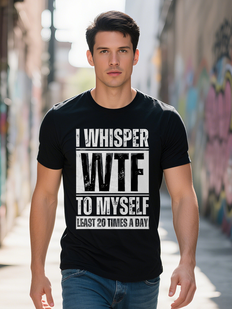 Men S Crew Neck T Shirt with I WHISPER WTF to MYSELF at LEAST TIMES A DAY Print Humorous Graphic Tee Perfect Gift