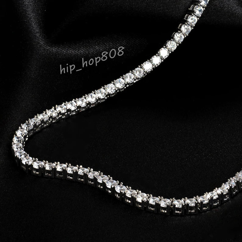 Hip Hop 2mm 3mm Iced Out 925 Silver Sparkling Moissanite Tennis Chain