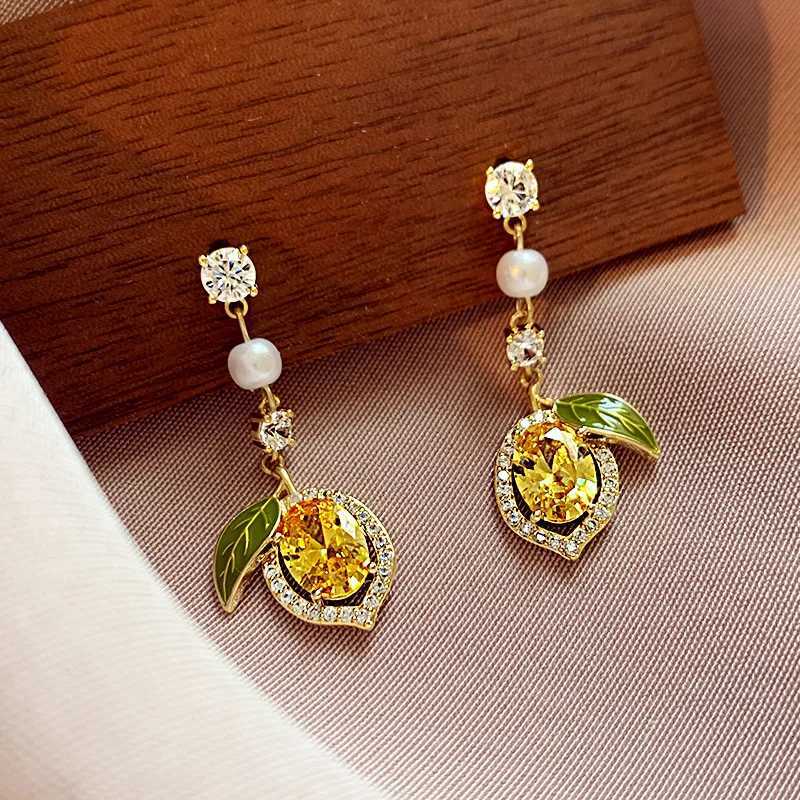 Exquisite Yellow Zircon Lemon Earrings For Women Fashion Personalized Daily Accessory Party Jewelry Birthday Anniversary Gifts Y250812