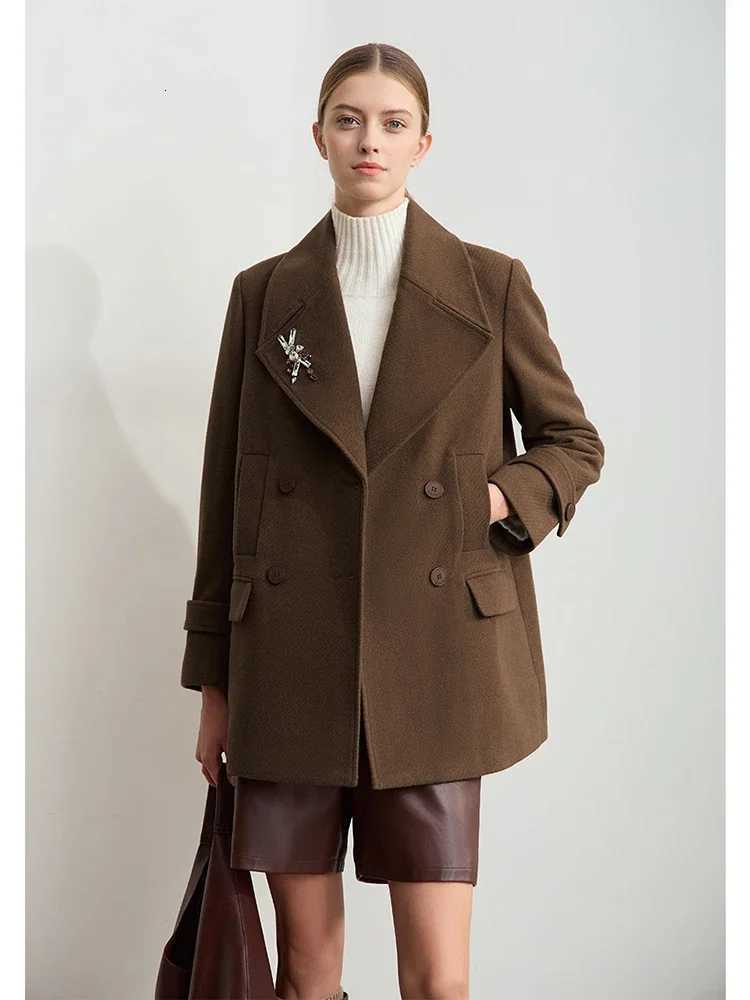 2024 Winter Womens Clothing Minimalist Amii Lapel Shoulder Pads Woolen Jackets Embroidery Loose Double-Breasted Coat 12424083 Z250813