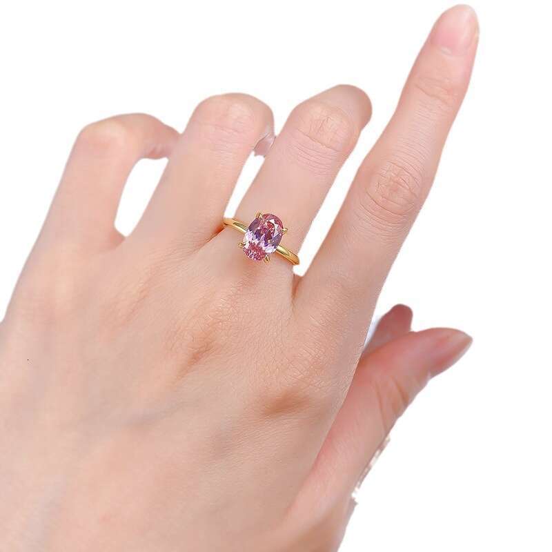 Mujing Jewelry S Pure Sier Gold-Plated High Carbon Dia 7*10mm Oval Morganite Pink Pigeon Egg Ring