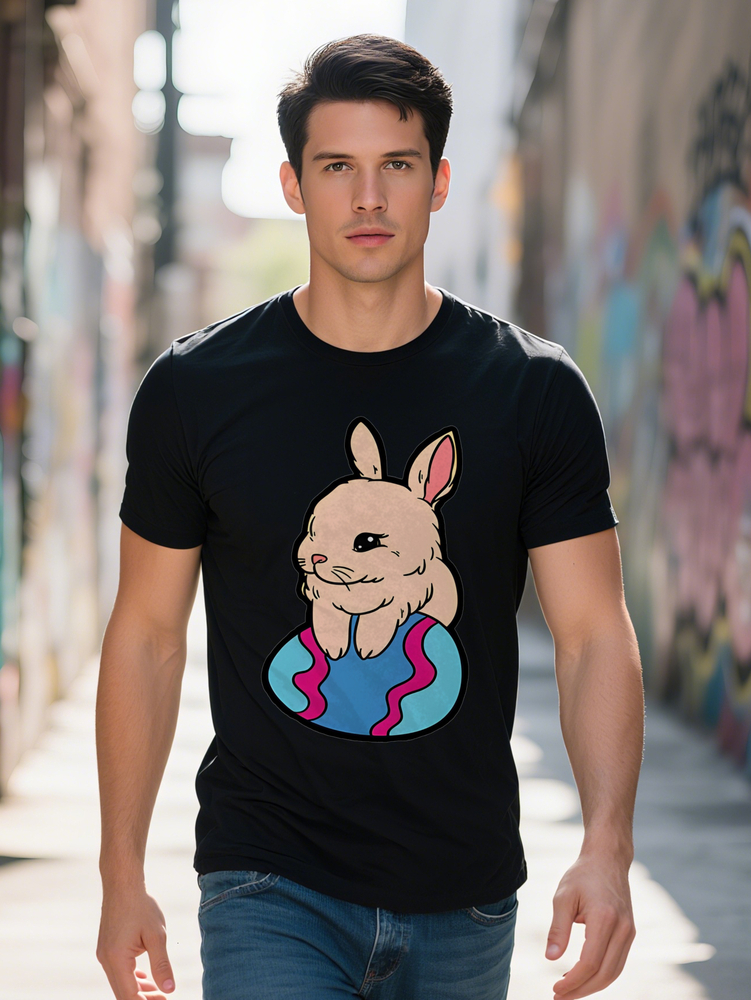 Men S Crew T-Shirt with Cartoon Easter Egg Design Soft Fabric Round Neck Top Perfect Gift for Him Casual