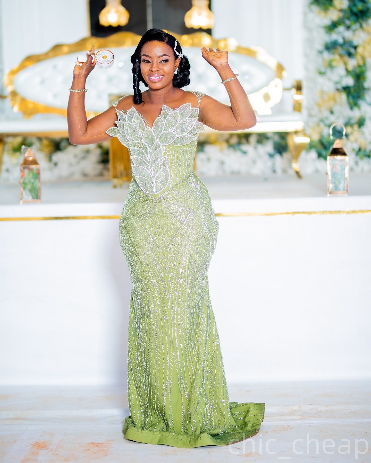Mermaid Pistachio Prom Dresses 2025 Beaded Flowers Long Sleeves Evening Formal Party Second Birthday Engagement Gowns Plus Size Dress For Special Occa