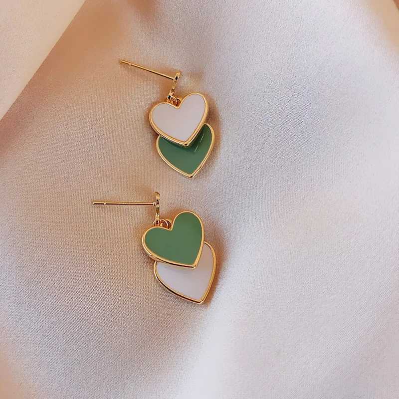 Korea New Fashion Green Peach Heart Symmetry Simple Jewerly Earrings for Women Temperament Heart Earrings AccESSory Gifts Y250812