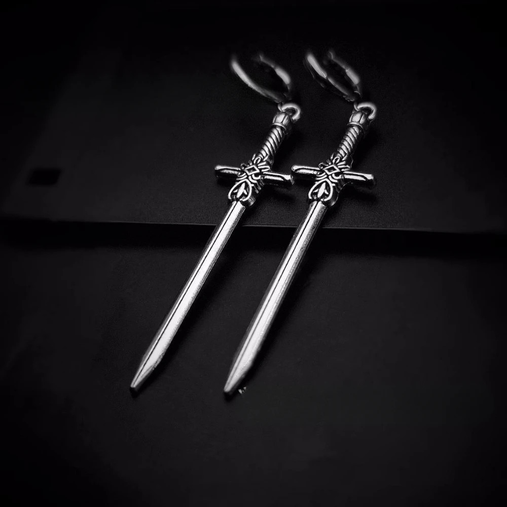 Personality n Punk Goth Style Sword Drop Dangle Earrings for Men Trend Hip Hop Rock Party Jewelry Y2K Accessories 250812