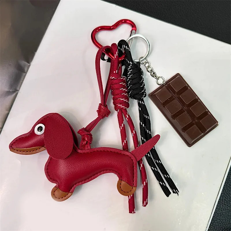 Vintage Maillard Color Cute Sausage Dog Bag Pendant Korean Ins Style Bow Bag Premium Accessories Hanging Rope 250811