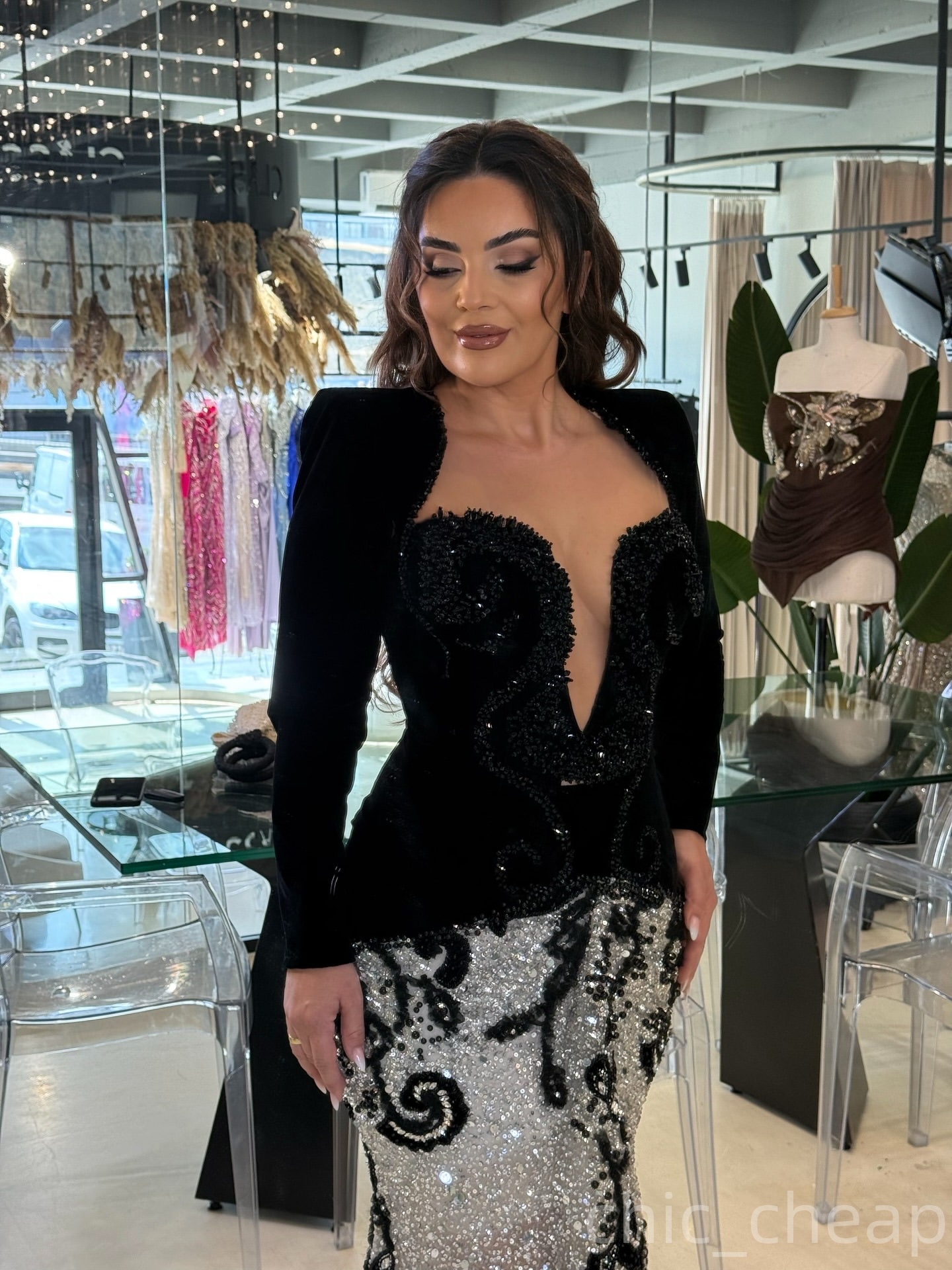 Arabic Mermaid Black Silver Evening Dresses Beaded Sequined Full Sleeves Prom Formal Party Second Birthday Engagement Gowns Plus Size Dress For Specia