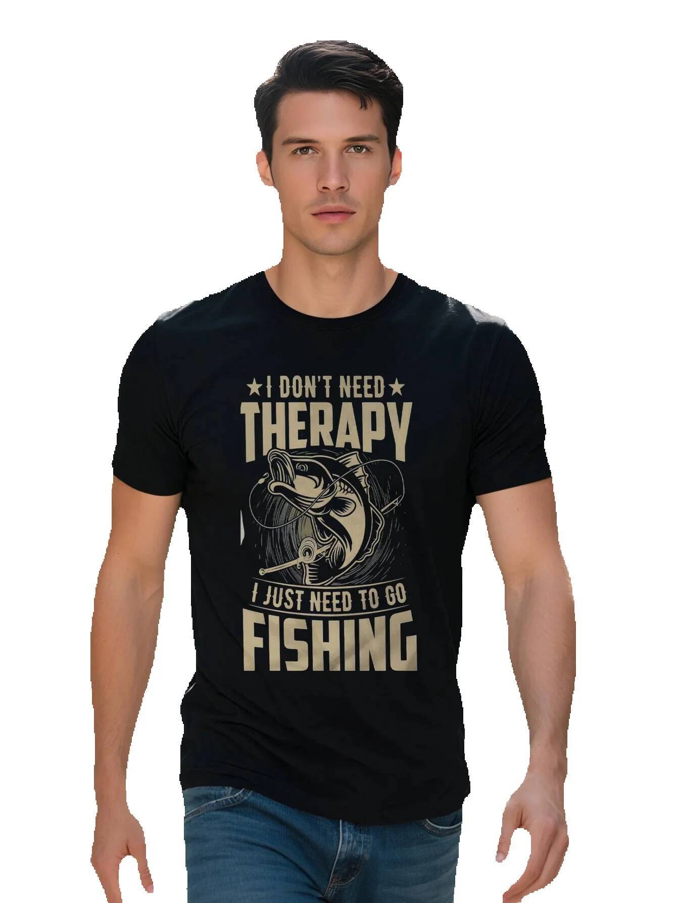 Men s Casual Summer Graphic T Shirt Don't Relax I Just Need to Go Fishing Design Black Short Sleeve Crewneck c3e7a