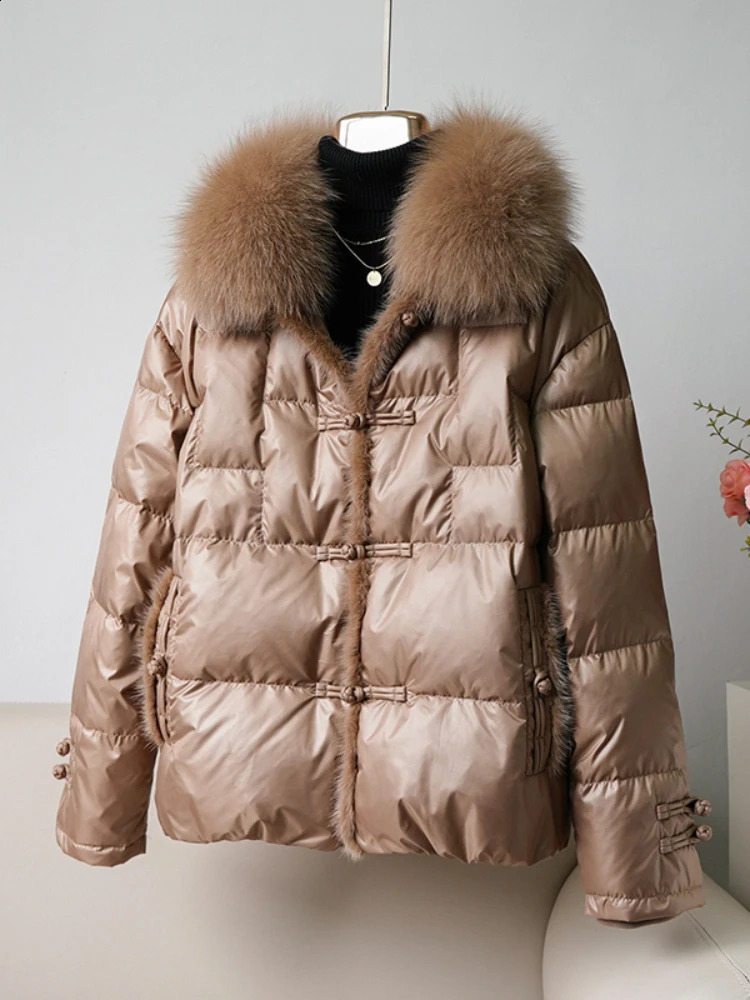 Natural Fox Fur Collar 90% Duck Down Coat Streetwear Mink Hair Fashion Winter Jacket Women Thick Warm Down Jacket Women 250811