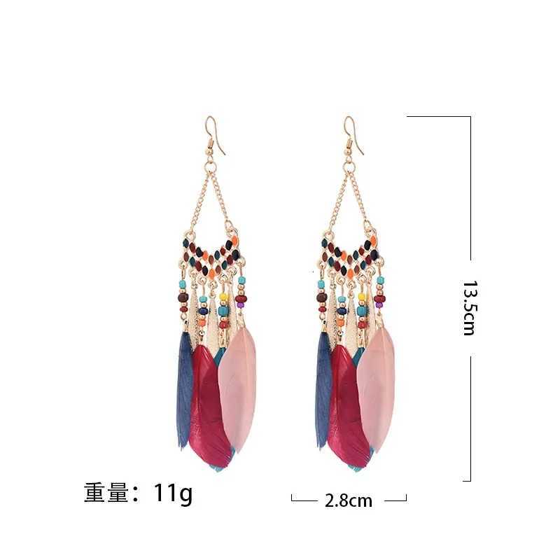 Bohemian Ethnic Feather Dangle Earrings For Women Trendy Long Tassel Colorful Beads Drop Earrings Girl Female Boho Jewelry Y250812