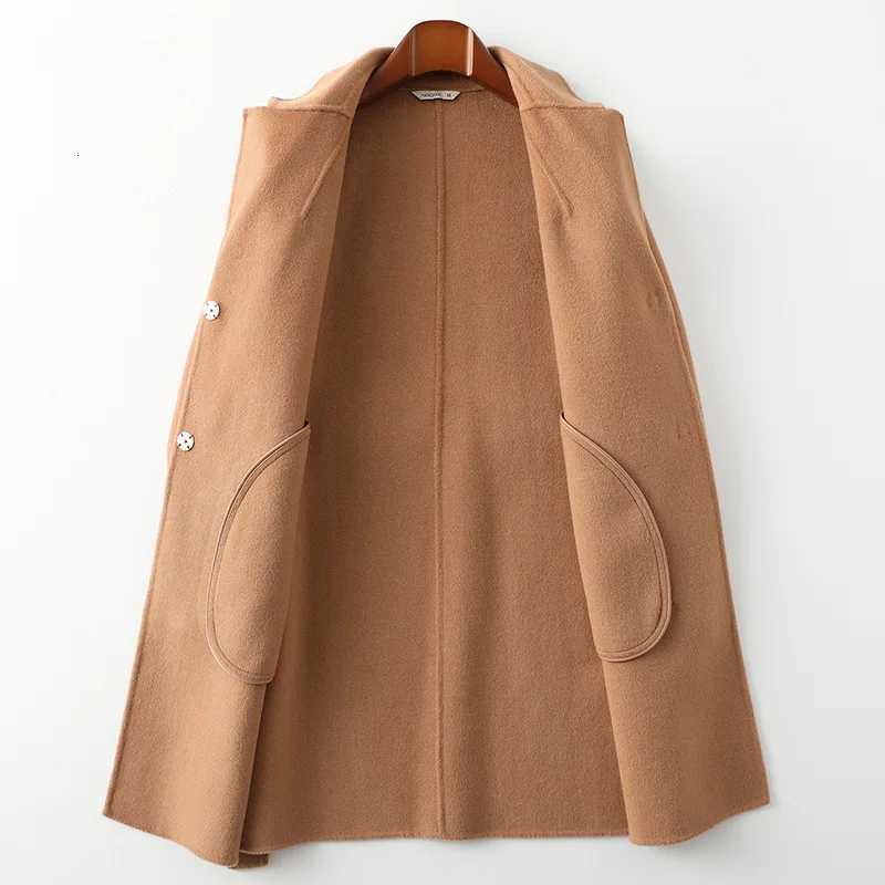 100% Wool Coats for Women Autumn Turn Down Collar Midi Length Coats Women Woolen Coat with Belt Womens Jacket Tops Z250813