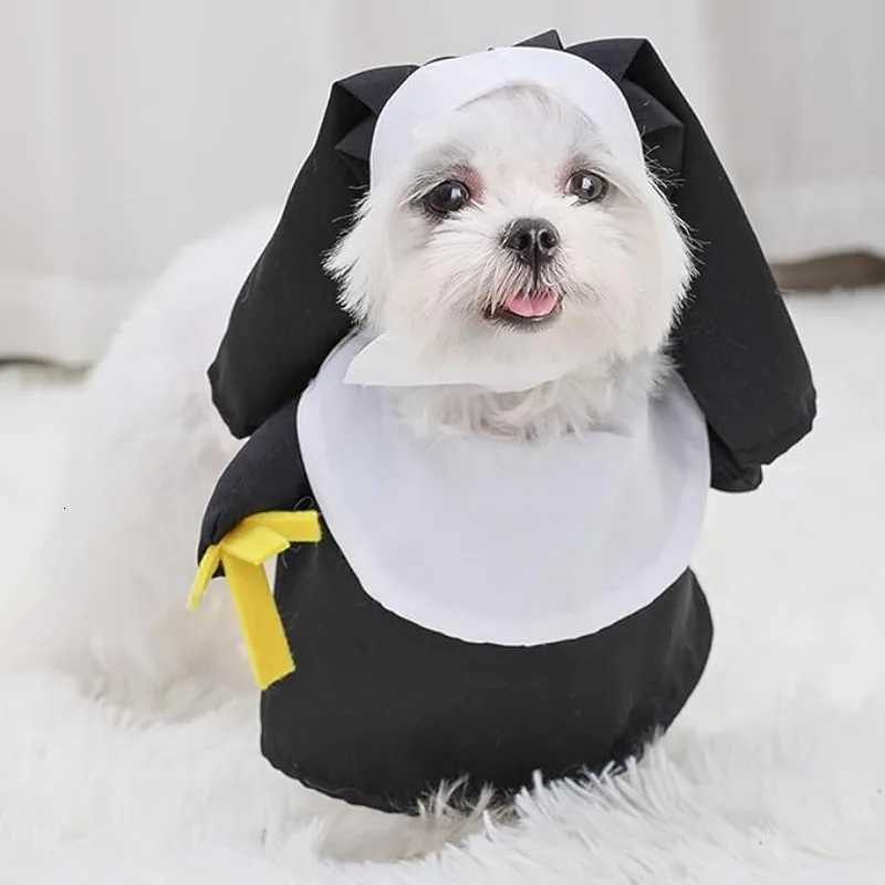 Cat Halloween Nun Costume Funny Pet Nun Costume with Hat Breathable Warm Pet Cosplay Holiday Dog Cat Adjustable Dress Up Uniform XJ250813