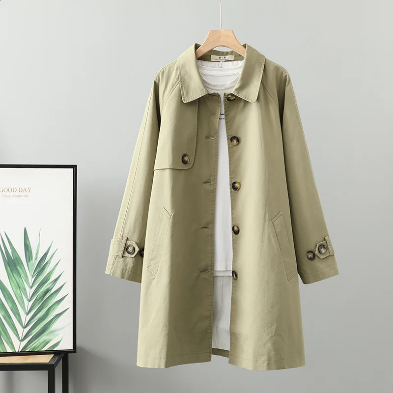 Real S Midlength Trench Coat Women Autumn Winter 2025 Solid SingleBreasted Cotton Windbreaker Female Casual Top Outerwear 250805