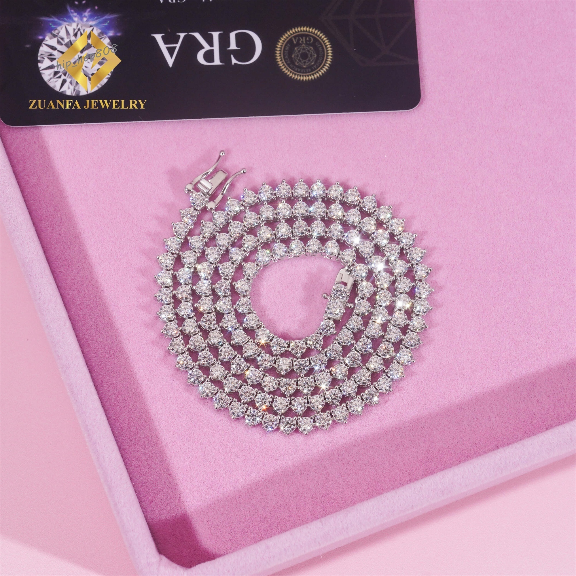 New Arrivals Elegant Female Gift Jewelry 3mm 925 Sterling Silver Rhodium Plated FL Moissanite Diamond Cluster Tennis Chain