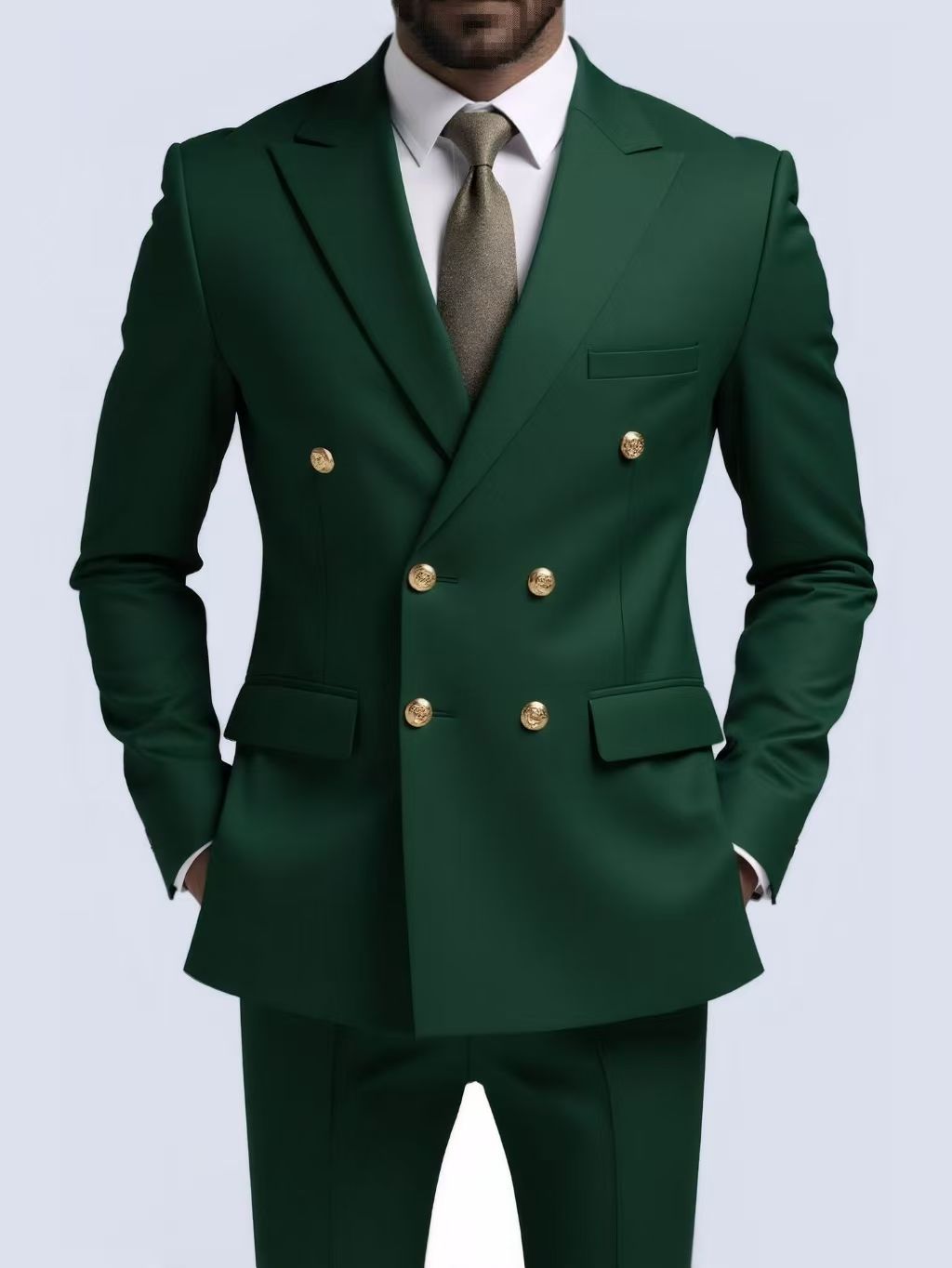 Y1427 business iron-free double-breasted gold-buttoned two-piece suit for men in retro solid color