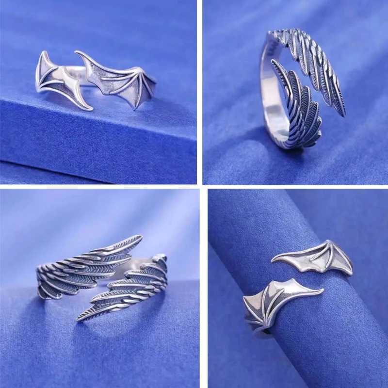 Gothic Punk Angel Devil Wings Adjustable Womens Ring for Hip Hop Fine Female Rings Couple Christmas Gift Jewelry Party Set W250812