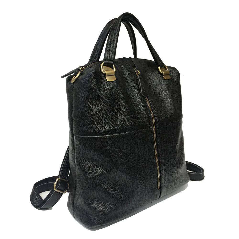 Women's High Quality First Layer Leather Soft Fashion Large Capacity Casual Backpack