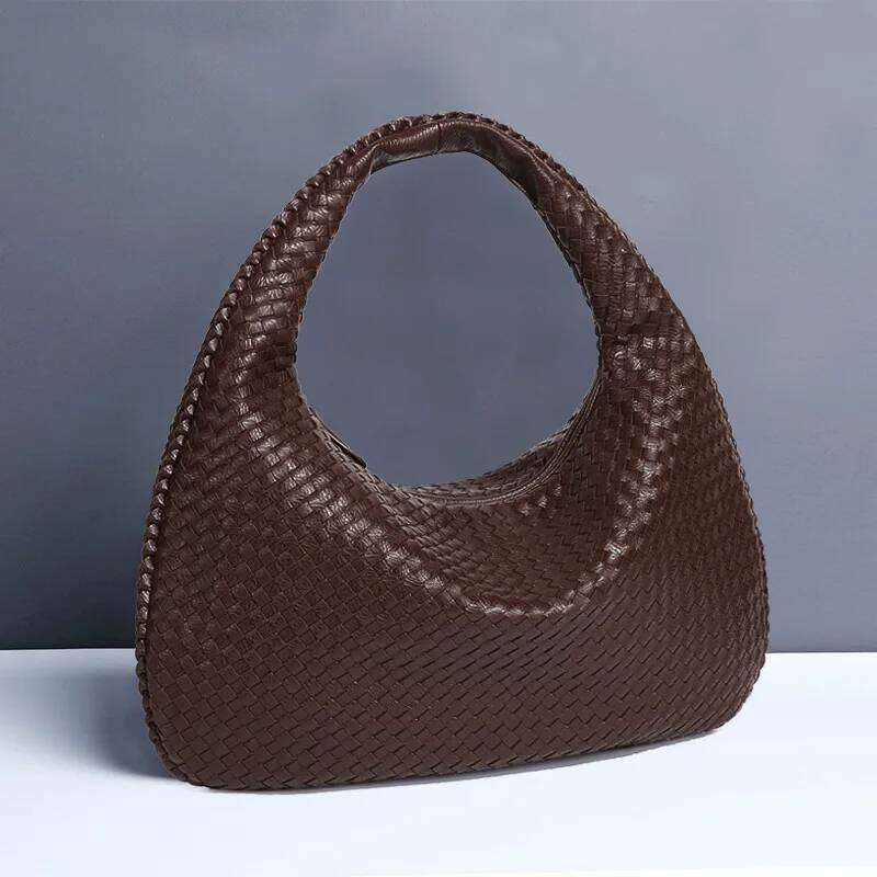 Free shipping designer bags New Vegan Leather Hobo Bag Handmade Woven Casual Female Half Moon Handbag Big Capacity Patchwork Zipper Women Tote Shoulde