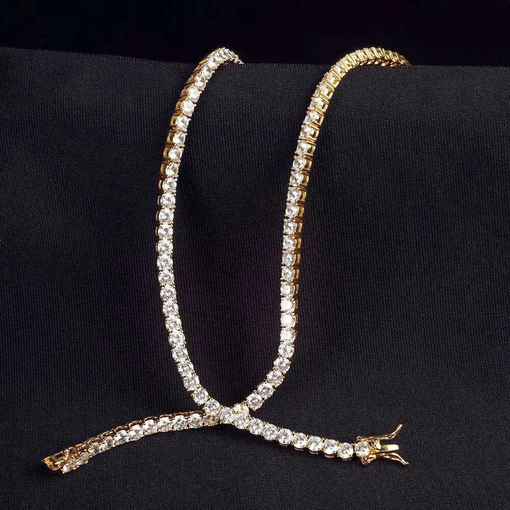 Wholesale Custom Gold Plated Jewelry 3MM 4MM 5MM Men Women Iced Out Cubic Zirconia CZ Diamond Chain Tennis Necklace