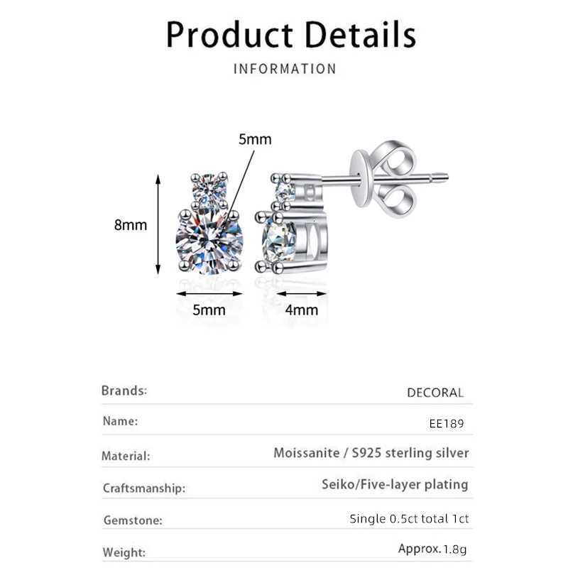 Pass Diamond Test D Color 0.5 CT Moissanite Earrings for Women Married 925 Sterling Silver Simple ClAW Moissanite Ear Stud Y250812
