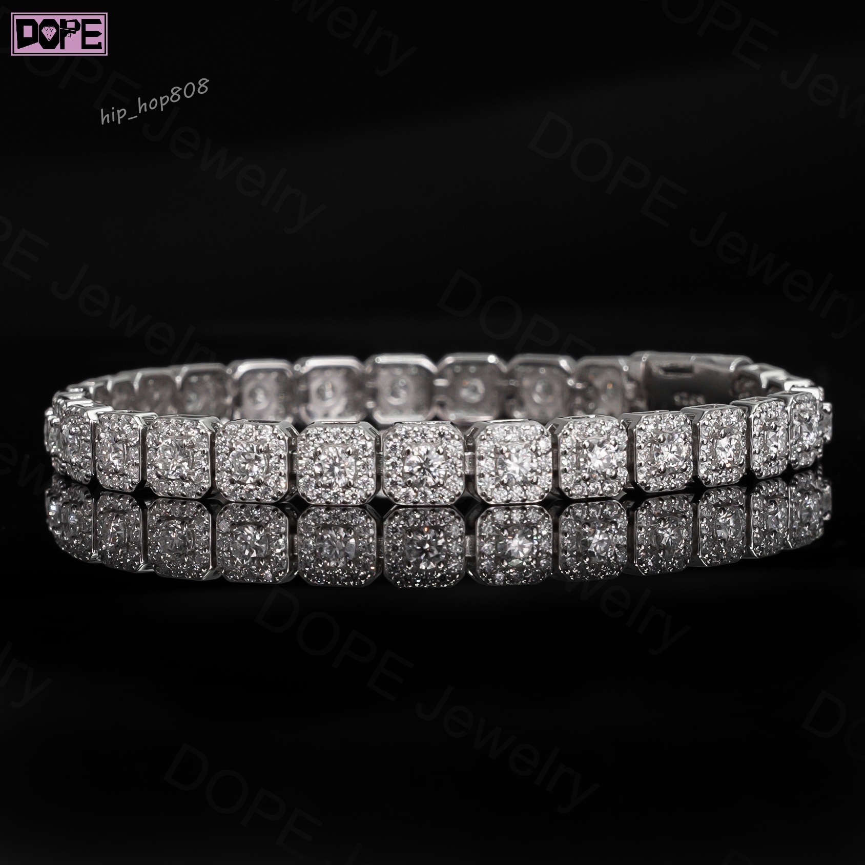 10mm Iced Out Bracelet Moissanite Jewelry Men 925 Silver Hip Hop Tennis Bracelet Cluster Moissanite Tennis Chain