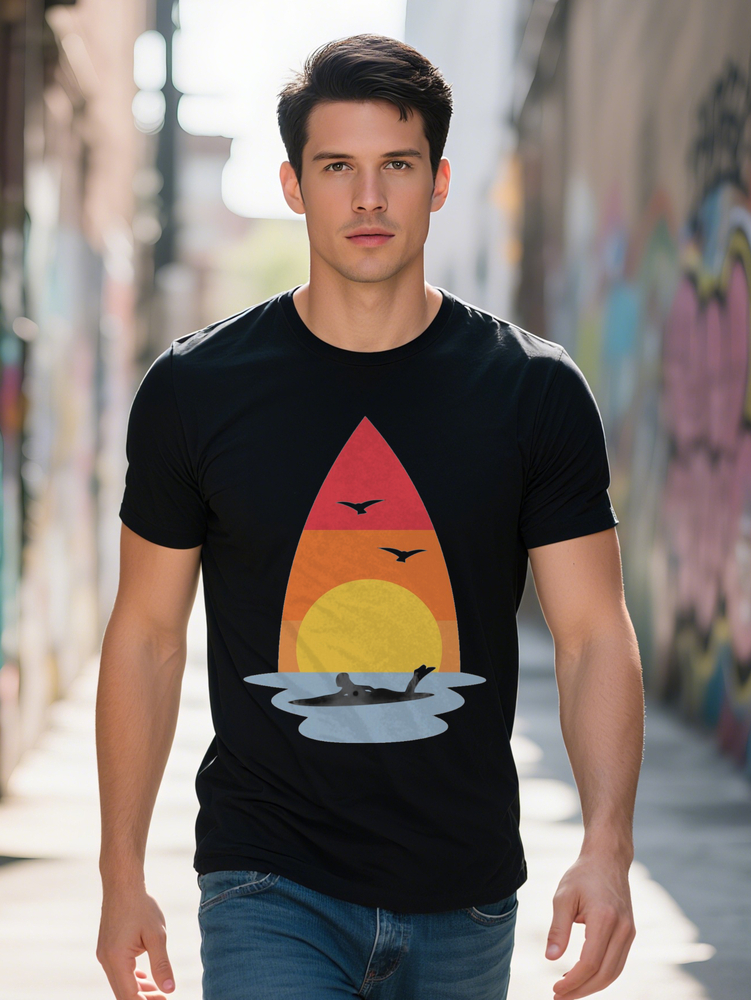 Men S Crew Neck T-Shirt with Sailboat Black Short Sleeve for Relaxed Style Casual Summer Top Vibrant Print Tee