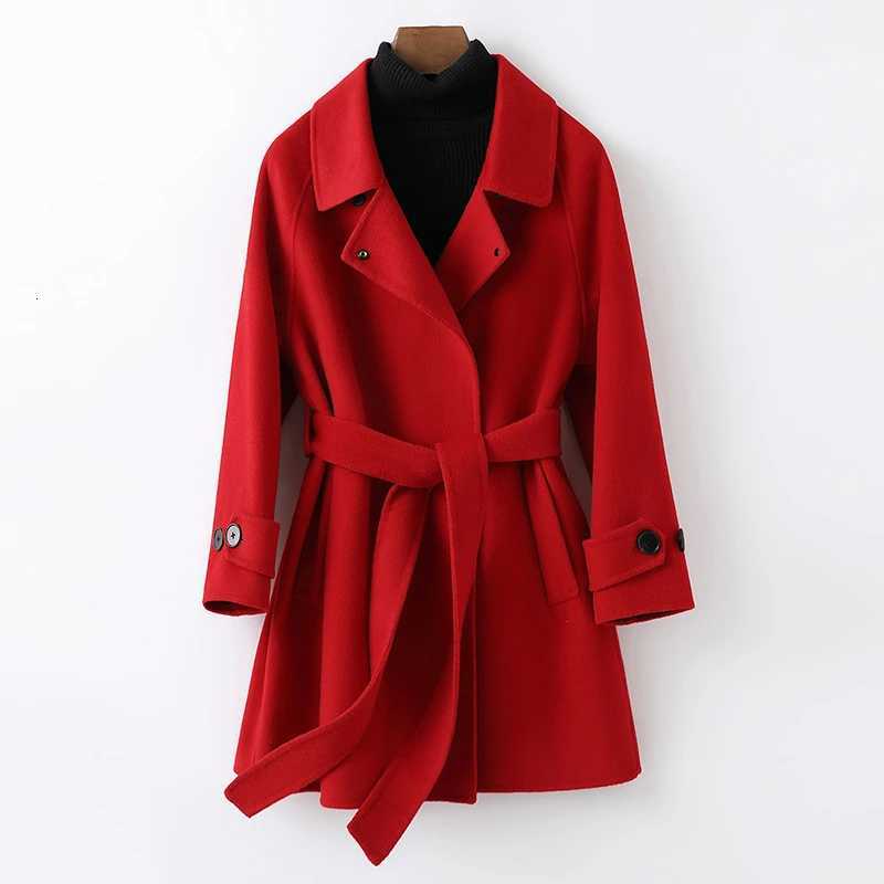 Double-faced Cashmere Coat 100% Wool Winter Womens Woolen Coat Belt Thick Warm Mid-length Outwear Loose Jackets JJ382 Z250813