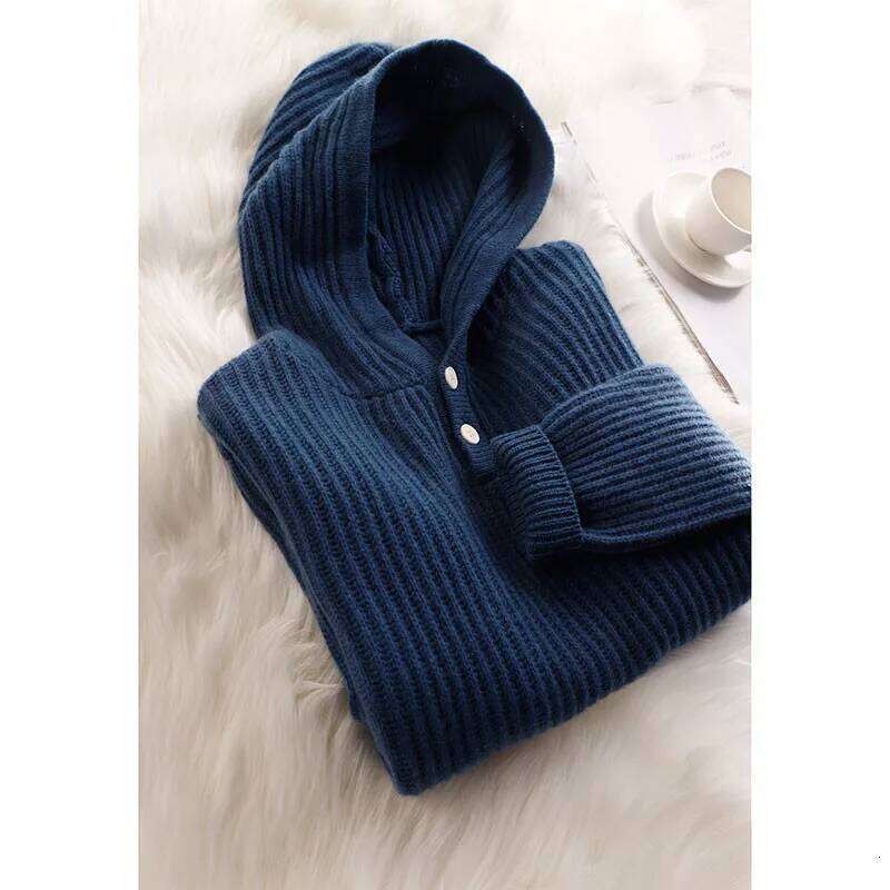 Hooded Cashmere Sweater Women Pullover Loose Jacket Spring And Autumn Pure Wool Knitted Casual Base With Hoodie 250813