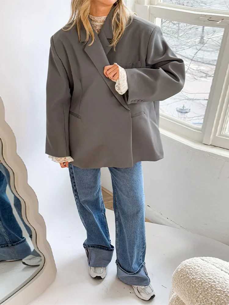 Elegant Womens Oversized Lapel Blazer 2025 Spring Fall Long Sleeve Fashion Jacket Chic Casual Daily Streetwear Loose Outerwear Z250813
