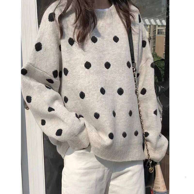 Wave Point Thickened Round Neck Pure Woolen Woman Autumn Winter Lazy Loose Cashmere Knit Bottom Sweater Jacket 250813
