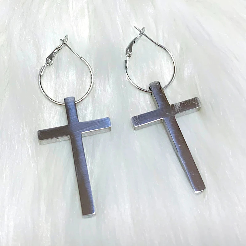 Y2K Jewelry Stainless Steel Cross Hoop Earrings Punk Charms Earrings for Women Goth Accessories Grunge Earrings Korean Fashion 250812