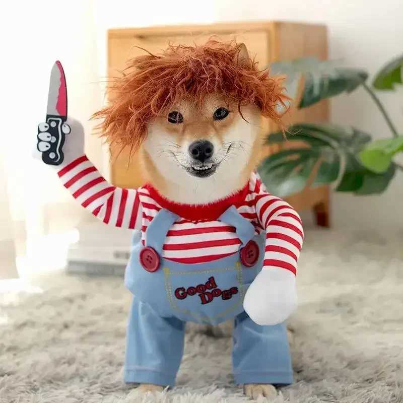 Funny Dog Horror Movie Clothes Sweatshirt Set Cosplay Chucky Pet Party Costume Comical Outfits Halloween Dress Jumpsuit XJ250813