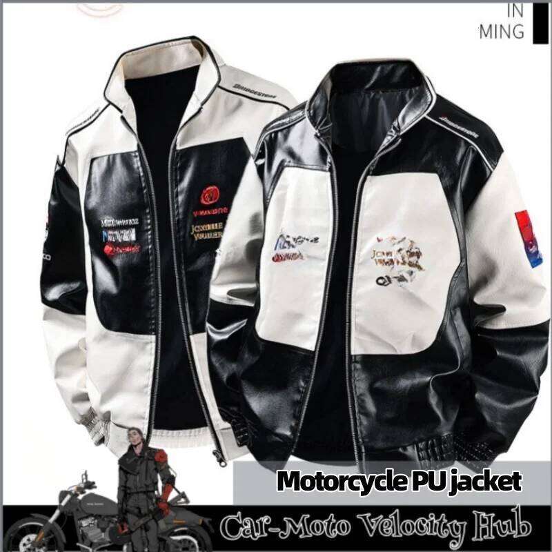 Racing Embroidered Thick Leather Pu Baseball Suit Couple Jacket Motorcycle Flight