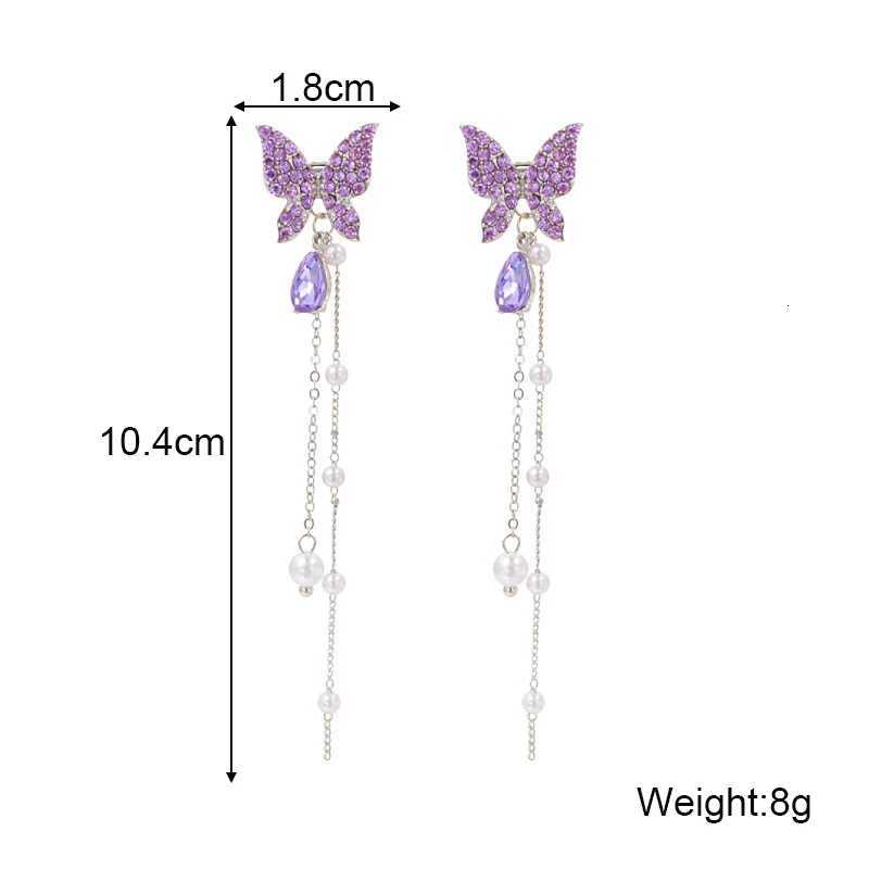 Purpule Rhinestone Butterfly Tassel Earrings for Women Imitation Pearl Beads Pendants Thread Long Hainging Earrings 2025 brincos Y250812