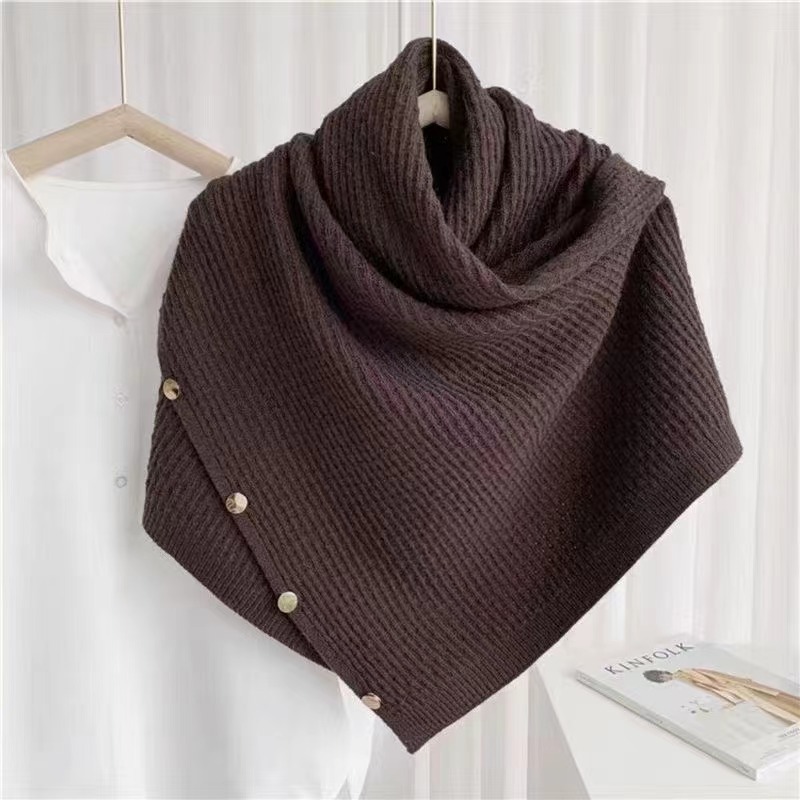 K1643 Autumn and winter knitted cape shoulder waistcoat scarf women's versatile multifunctional fashion warm metal buckle