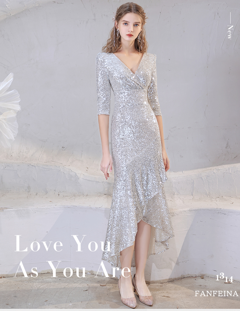 Siery evening 2025 new deep v fishtail temperament celebrity birthday party host Women's dress