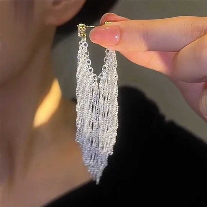 New Trend Zircon Long Waterfall Chain Tassel Earrings for Women Elegant Delicate Temperament Ladies Wedding Party Premium Gift Y250812