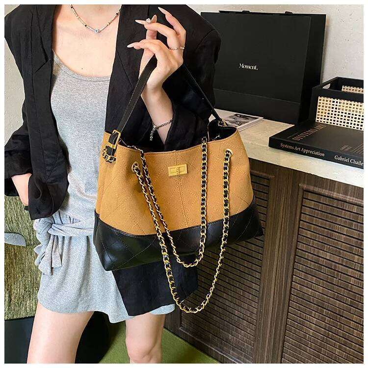 Designer Luxury New Vintage Colorblock Tote Large Capacity Commuter Dia Quilted Chain Underarm Shoulder Bag