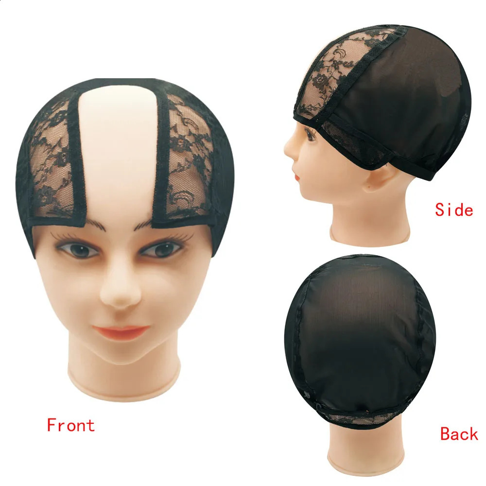 U Part Wig Cap Black Hairnet Wig Caps For Making Lace Wigs Weaving Cap With Adjustable Strap Wig Making Tools 250812