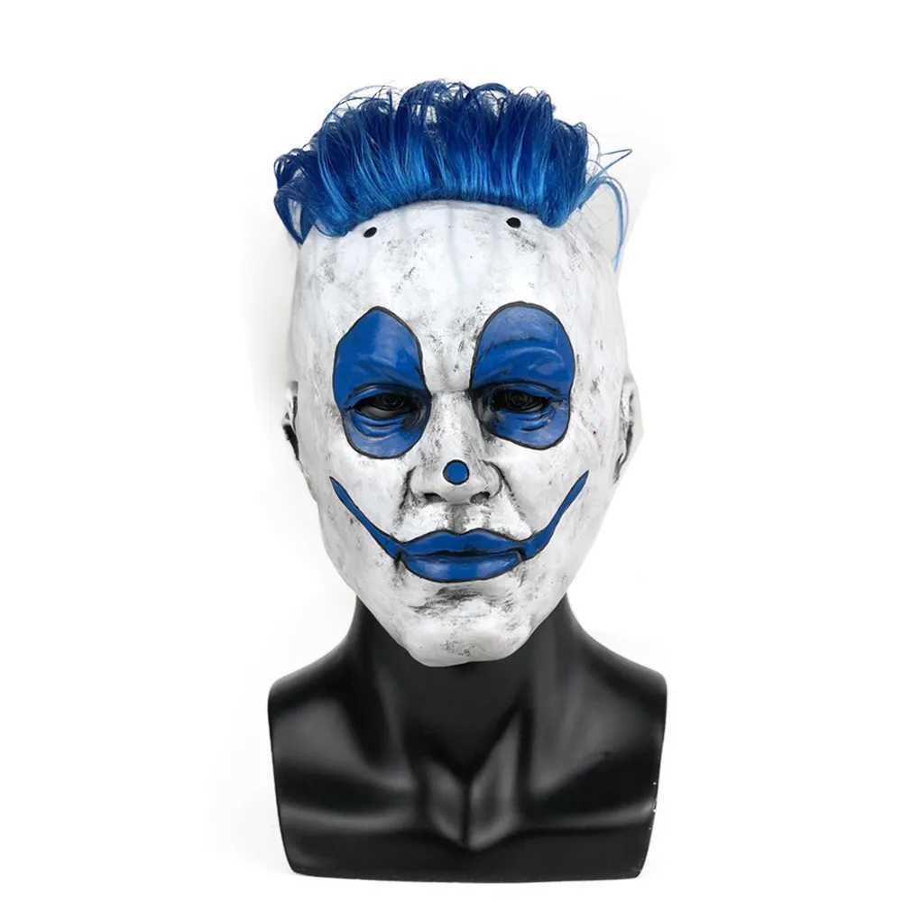 Joker Mask Cosplay Adult Blue Hair Clown Red Face Latex Masks Helmet Halloween Carnival Dress Up Party Costume Props L250813