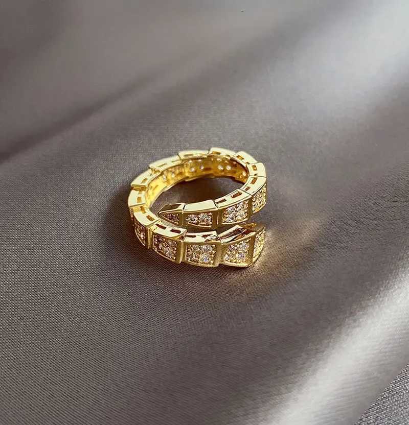 Trendy Snake Shape Open Rings For Women Gold Silver Color Crystal Copper Ring Female Korean Daily Wear Jewelry Gift W250812