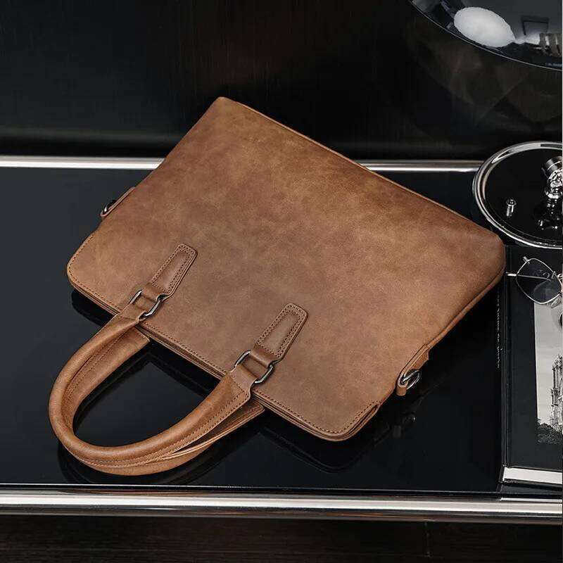 OLOEY Business Big Vintage PU Leather Luxury Bag Shoulder Casual Briefcase Multifunctional 14 Inch Computer File Bag Men Handbag
