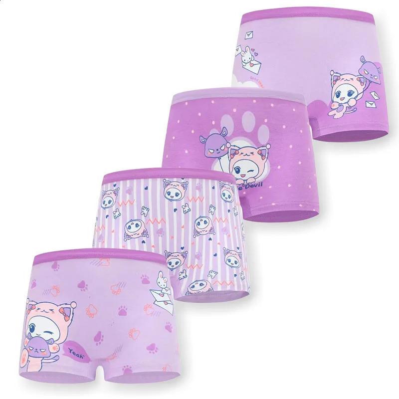 4Piece Pack Breathable Cotton Girls Panties Double Layer Bottom Comfort Daily Wear Childrens Underwear Cute Cartoon Print 250812
