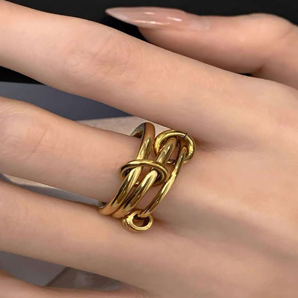 Designer INS Fashion Design Three-Hole Personality Minimalist Style Titanium Steel Ring for Women Non-Fading Versatile