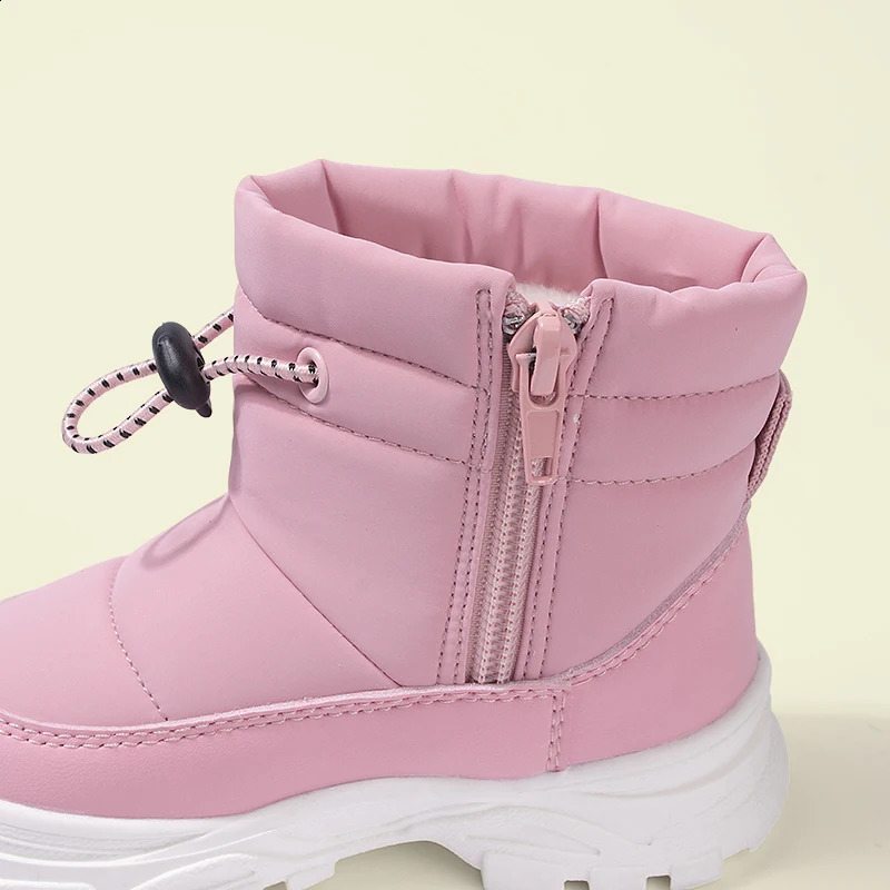 Tendy Unisex Big Kids Outdoor Zip Warm Shoes Girls Pink Antislippery Plush Short Boots 250812