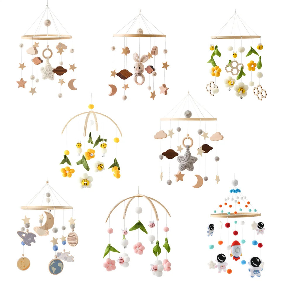 Baby Mobile Wooden 012 Months Rattle Toys On The Bed born Crib mobile With Music Box Bell Hanging Bracket 250813