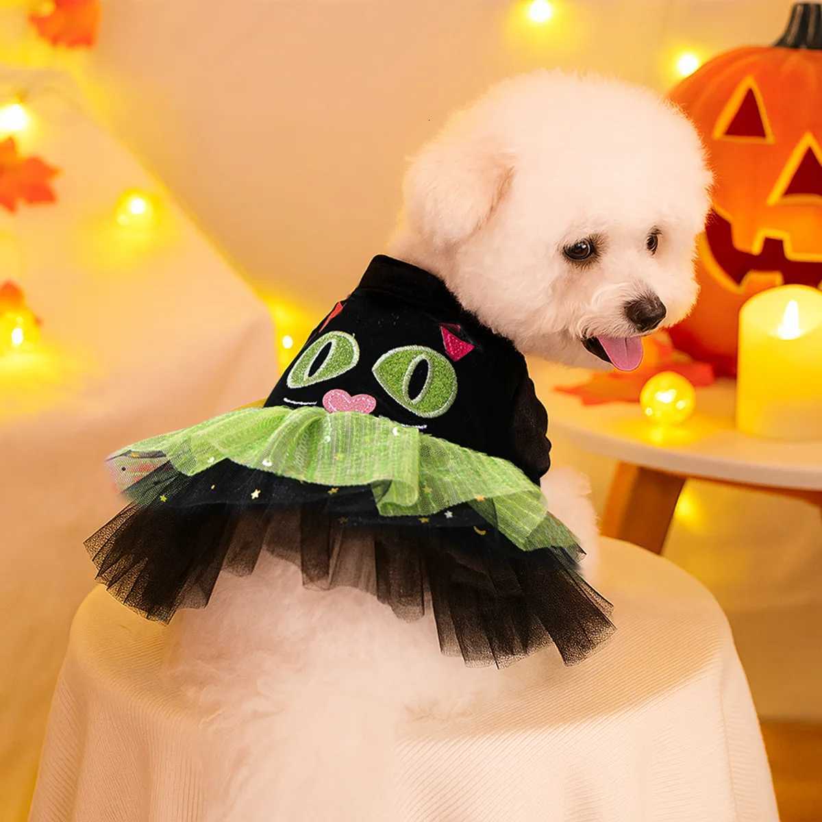 Halloween Pet Costumes Witch Bride Dress with Pumpkin Skull Design for Dogs Cats Elegant Lace Dress Gothic PirateXJ250813