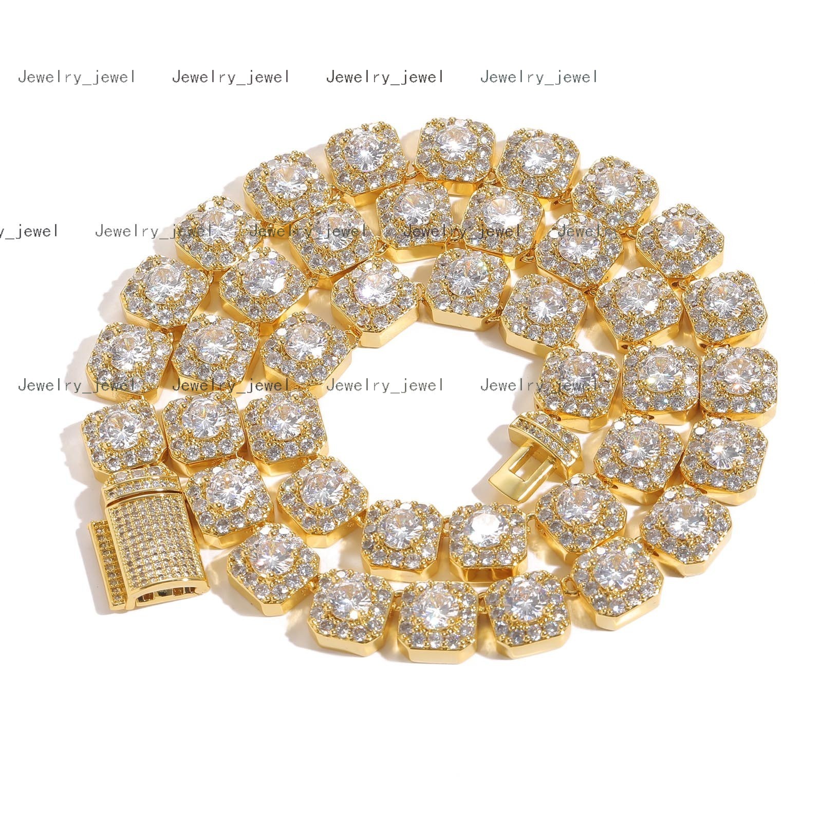 2023 New Hip Hop Jewelry 18k Gold Plated Tennis Chain Iced Out CZ Cubic Zirconia Necklace 10mm Clustered Tennis Chain Sets