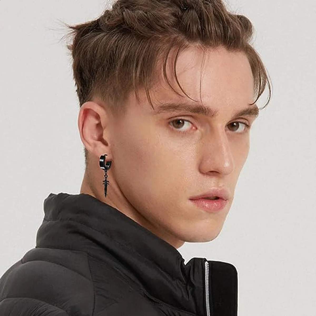 22 Pairs Stainless Steel Black Stud Earrings For Men Cross Cone Pendant Hoop Earrings Party Birthday Gift 250812