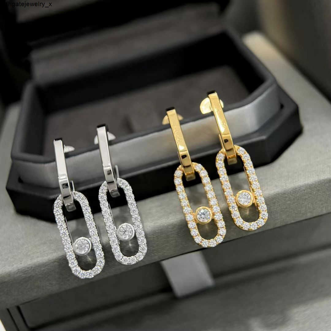 Top Quality Stud Fashion earrings woman designer earring Full Sliding diamond move 18k gold delicacy paper clip studs ear Wedding Gifts jewelry